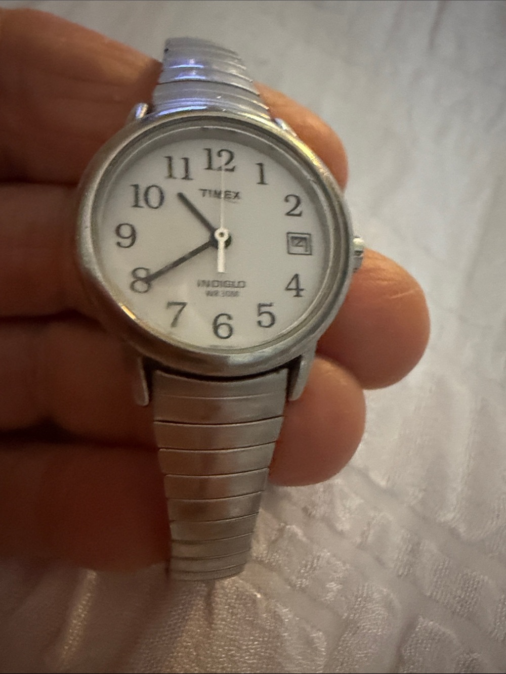 Vintage Timex Silver Women's Analog Watch with White Dial